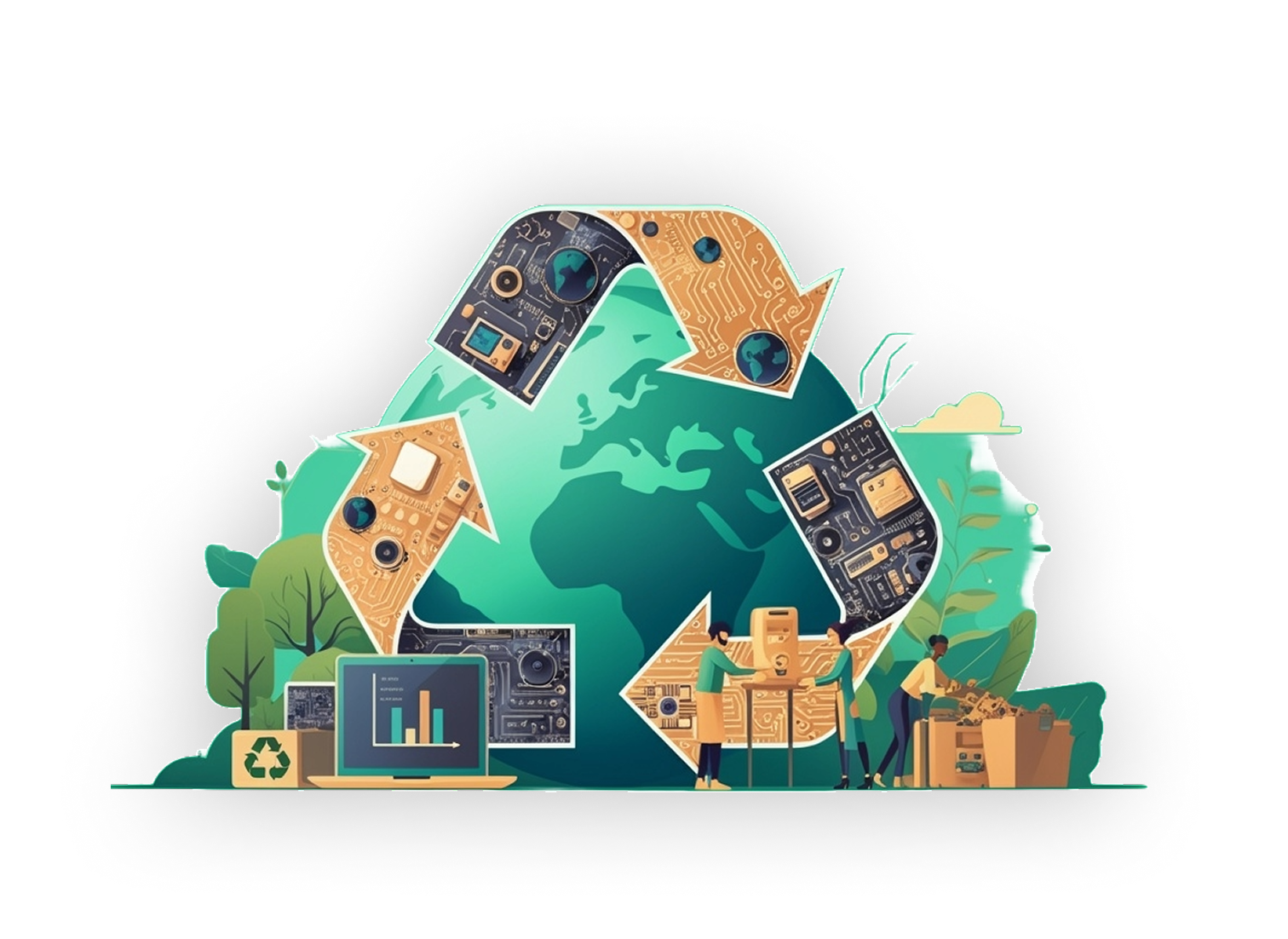 E-waste recycling bin with electronic devices